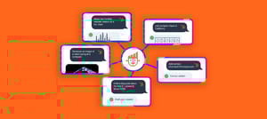 ícone da ferramenta de IA chatSpot ao centro e ao redor janelas de conversação