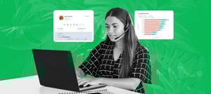 Profissional de vendas usando notebook com gráficos e dados ao fundo, simbolizando como a transformação digital impacta as vendas B2B.