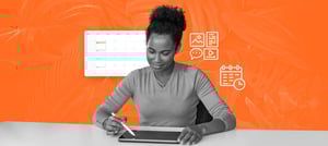 Mulher, profissional de marketing, estudando estratégias e vantagens de criar um bom planejamento de conteúdo. HubSpot - Tropical Hub