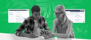 Ícones com a tela do Playbook Sales Hub com dois profissionais da equipe comercial analisando o uso e configuração dos manuais de vendas - HubSpot Tropical Hub