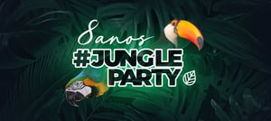 Imagem de uma selva criativa com slogam Jungle Party - Celebrando 8 anos de inovação da Tropical Hub em parceria com a HubSpot no Brasil