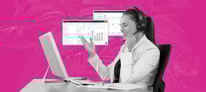 Profissional de atendimento utilizando sistemas de gestão, analisando dados em tempo real e interagindo com clientes por meio de uma plataforma integrada. Tropical Hub = HubSpot