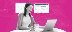 Profissional de atendimento utilizando um notebook e headset, com dashboards ao fundo, representando a gestão inteligente de clientes e processos com tecnologia. Tropical Hub - HubSpot