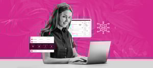 Tropical Hub: Profissional utilizando notebook com painéis digitais e ícones de IA ao fundo, representando integração de sistemas para unificar dados e operações empresariais.