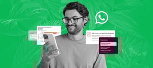 Tropical Hub: Imagem ilustrando Automação de Vendas, com uma pessoa segurando um celular exibindo o logo do WhatsApp, representando processos de vendas automatizados com IA e integração via WhatsApp