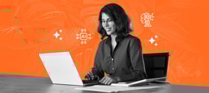 Profissional usando notebook para aplicar LLMs para SEO, com ícones de inteligência artificial ao fundo. Tropical Hub - HubSpot