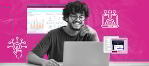 Tropical Hub: Profissional analisando dashboards em notebook, representando automação comercial baseada em dados, CRM e inteligência aplicada para geração de resultados previsíveis.