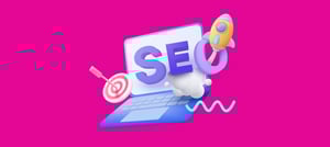 Tela de computador com a palavra SEO, indicando objetivo atingido e crescimento